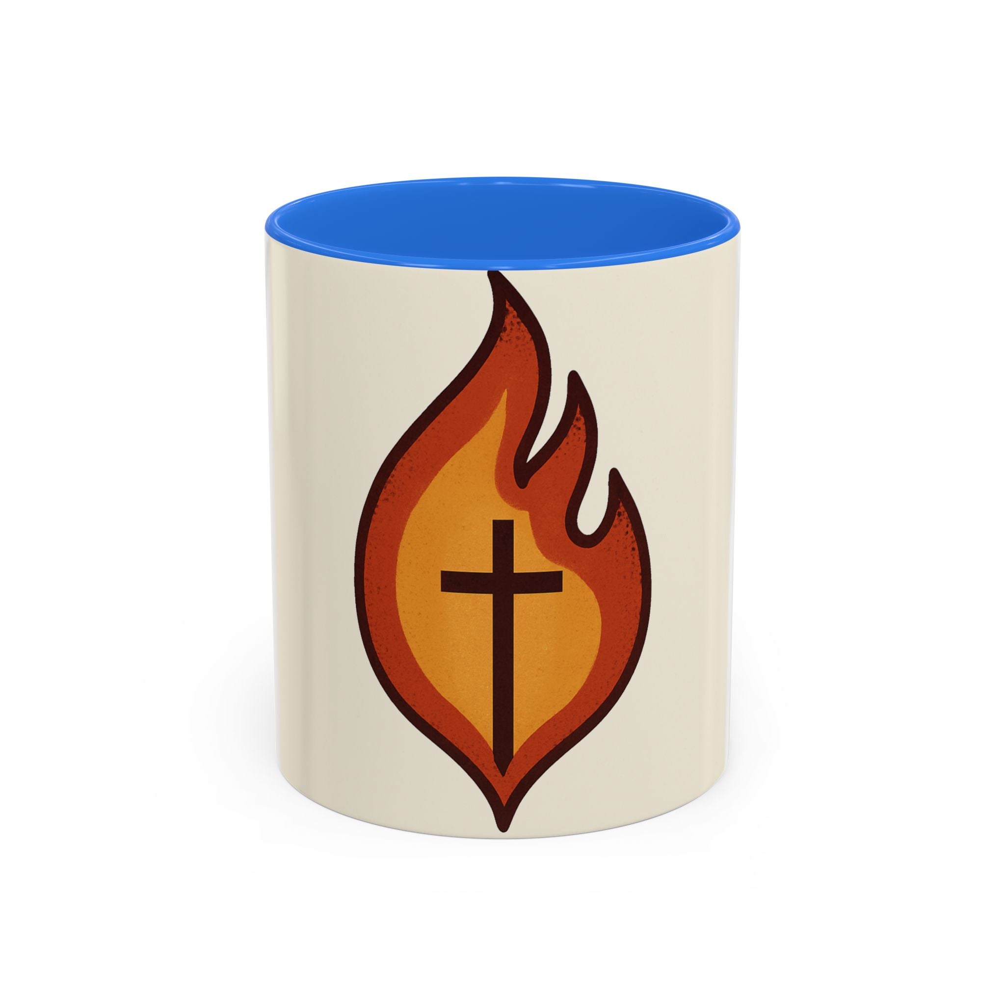 Faith-Inspired Colorful Mug with Flame Design