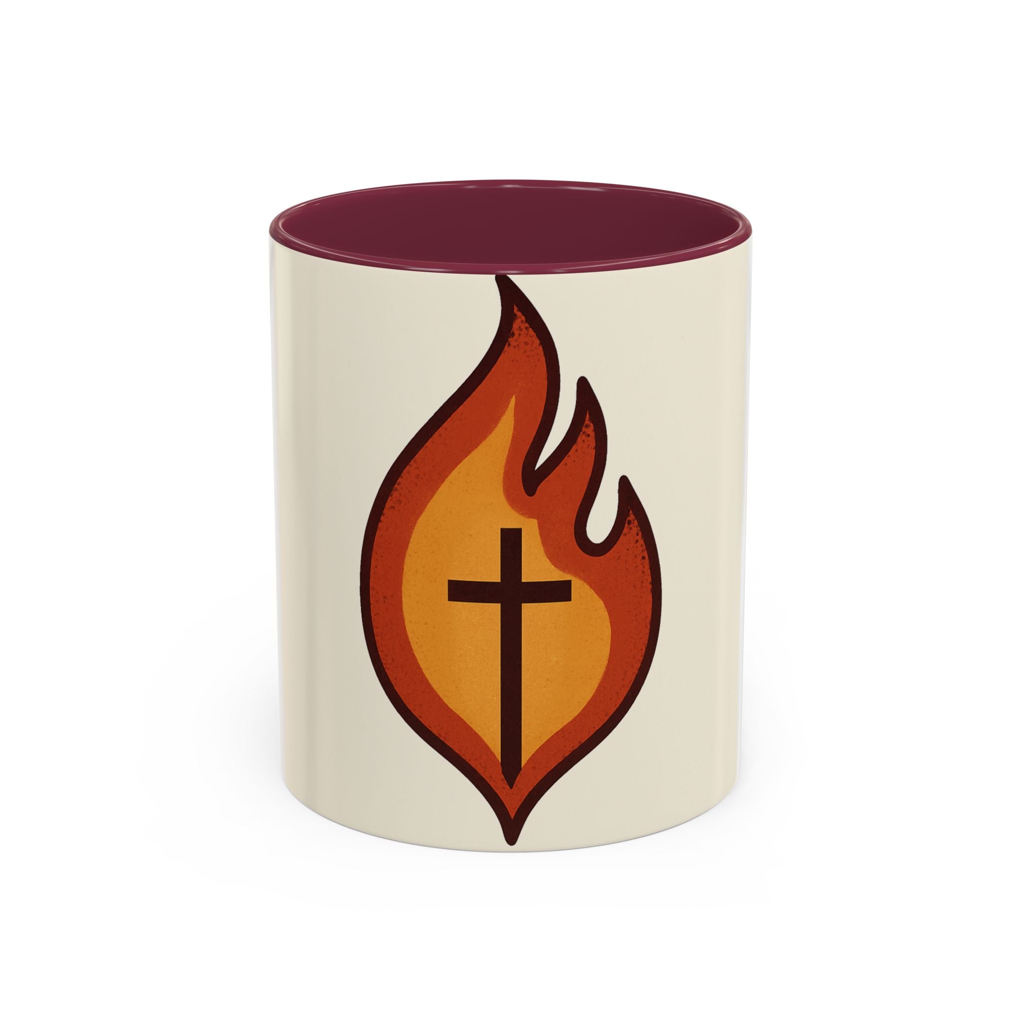 Faith-Inspired Colorful Mug with Flame Design