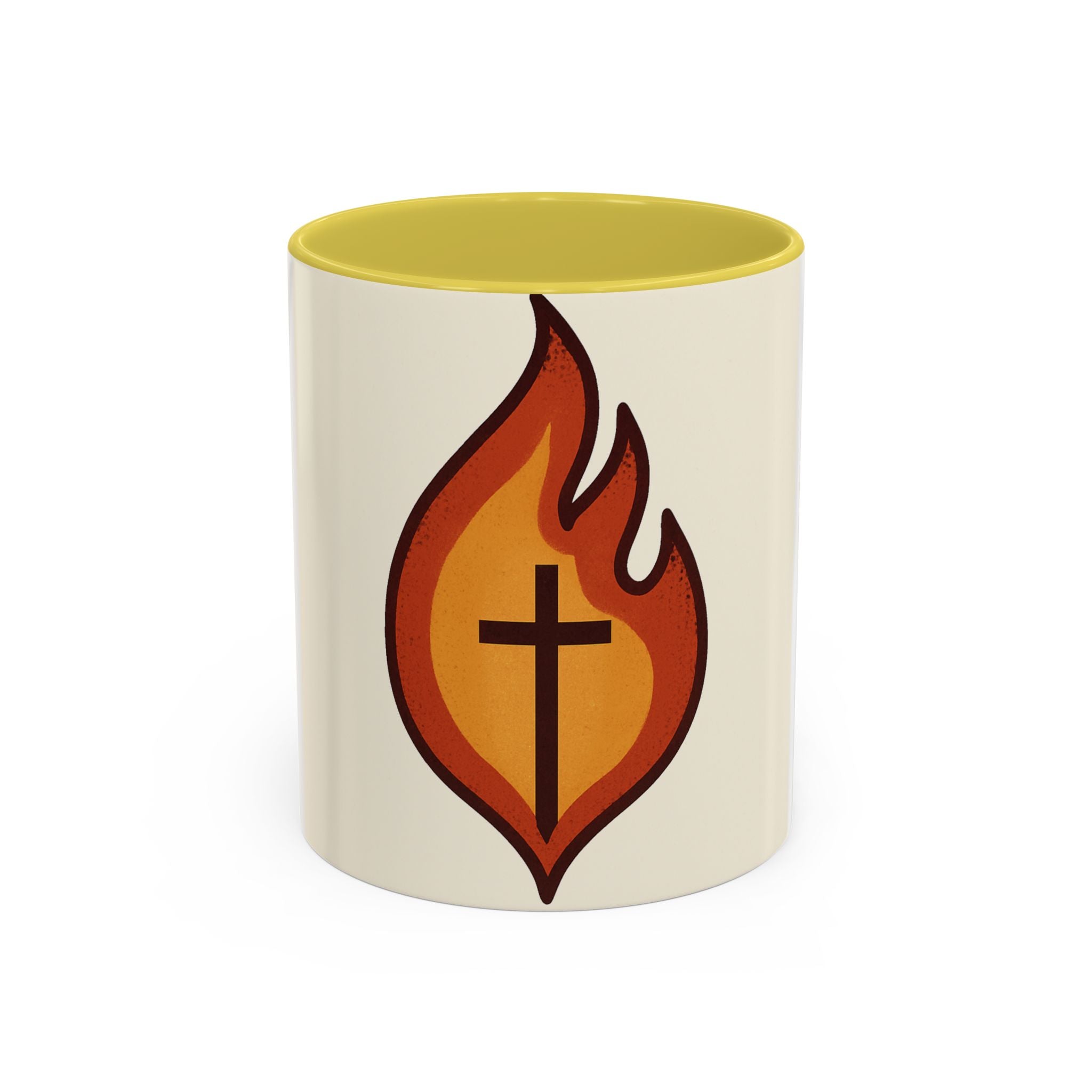 Faith-Inspired Colorful Mug with Flame Design