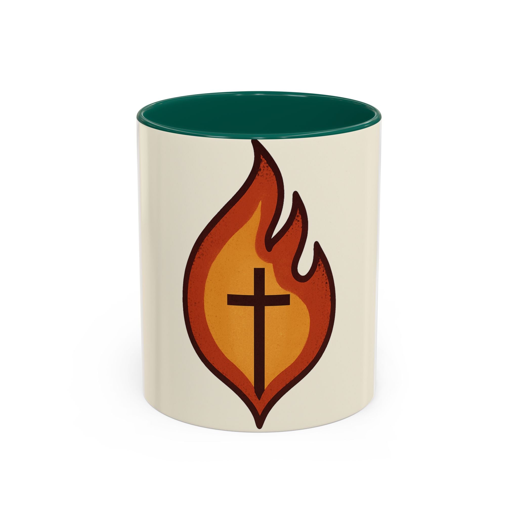 Faith-Inspired Colorful Mug with Flame Design
