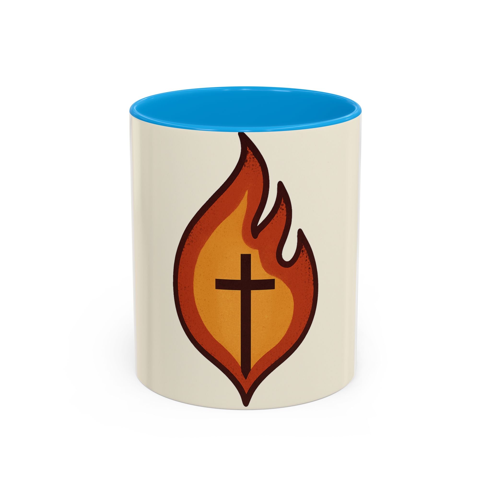 Faith-Inspired Colorful Mug with Flame Design